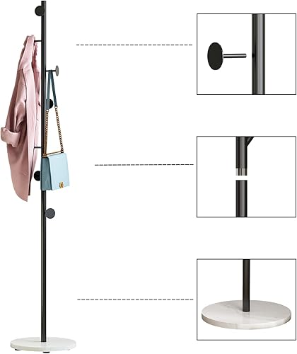 Miniatura 9 de DOORXIFO Percheros dorados, perchero de metal independiente con ganchos, perchero de entrada, perchero con base de mármol, árbol de abrigo para