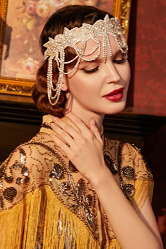 Babeyond 1920S Flapper Headpiece Roaring 20S Headband Great Gatsby Headband Chain For Women Vintage Hair Accessory (White) #TOP3