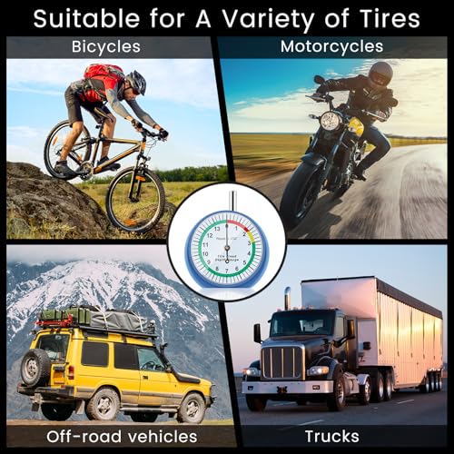 Image of Tallew 2 Pack Tire Tread Depth Gauge in 32nds Dial Type Tire Depth Gauge with Color Coded Easy Reading Bulk Tire Tread Gauge Professional Tool for Motorcycle Car Truck Bus, Blue and White