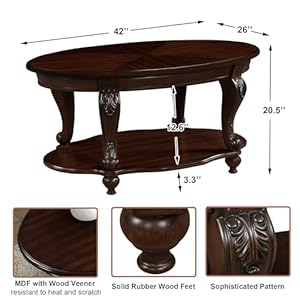 Amposei Traditional Vintage Wood Coffee Table 42-Inch Oval Cocktail Table Center Table with Storage Shelf for Living Room, Easy Assembly, Cherry Amposei Traditional Vintage Wood Coffee Table 42 Inch Oval Cocktail Table Center Table with Storage Shelf for Living Room Easy Assembly Cherry