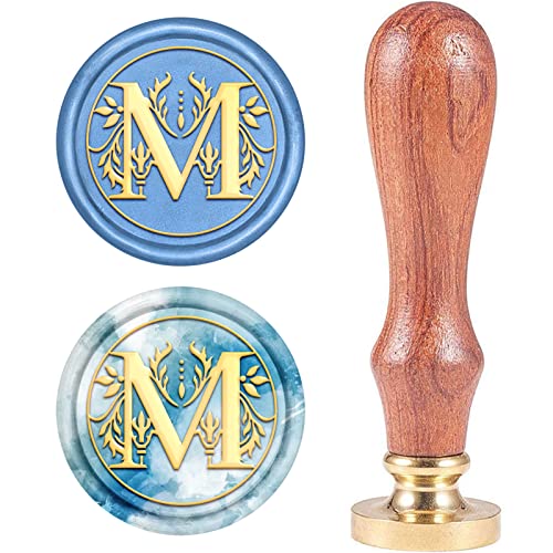 CRASPIRE - Sello de Cera con Iniciales de Alfabeto Retro, Clásico, Vintage, 26 letras AZ, Cabeza de Latón Extraíble, Mango de Madera para Sobre, Invitación, Adorno, Decoración de Regalo (Letra M)
