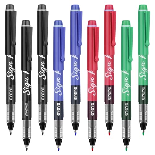 EYEYE Professional Sign Pens - 1.0mm Fine Point Black Liquid Ink Rollerball Pens (3 Black, 2 Blue, 2 Red, 2 Green) - Smooth Writing for Signatures, Checks, Documents