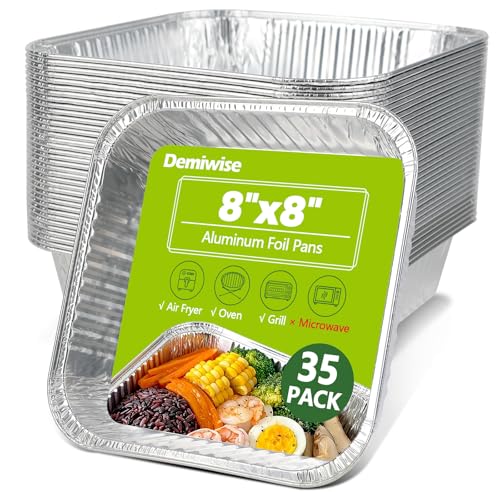 Image of Thickened 35 Pack Heavy Duty Aluminum Pans, 8x8 Small Disposable Aluminum Baking Pans, Square Tin Foil Roasting Tray for Cooking, Meal Prep, Catering, Events, Carton Packaging