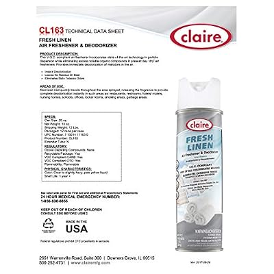 Claire CL163-12pk Fresh Linen Air Freshener & Deodorizer; 10 Oz. Net Wt., 12 Count