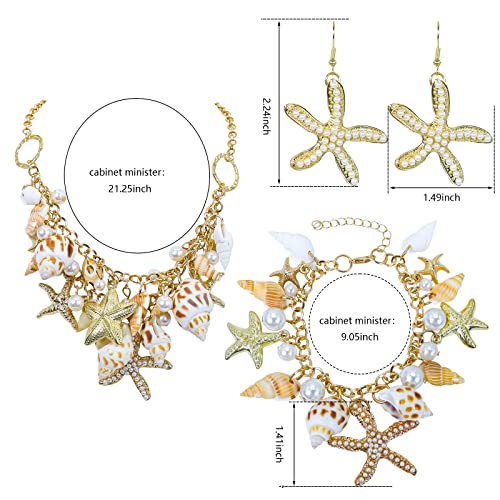 Halawly Shell Necklace Choker Mermaid Tail Necklace - Fashion Sea Shell Starfish Faux Pearl Collar Bib Statement Chunky Necklace Pendant3