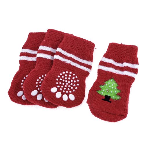 Ruilogod 2 pares de árboles de rayas Imprimir Rojo blancopuro acrílico mascotas perros perrito perrito Calcetines