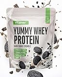 vit4ever Yummy Whey Proteinpulver - Dark Cookie Crumble mit extra vielen Chunks - Bis zu 22g Protein pro Portion - ideal zum Muskelaufbau und -erhalt - Mit Laktase & deutscher Molke (908g)