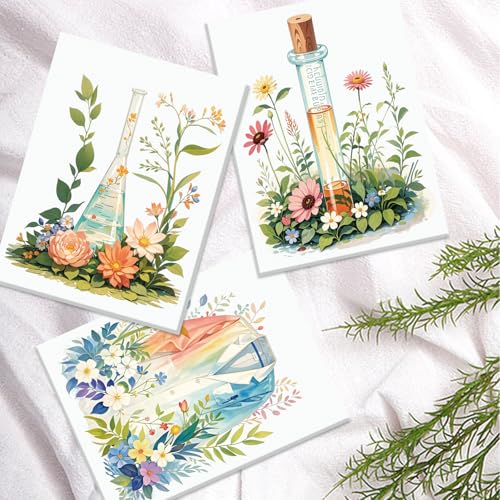 Image of CHDITB Botanical Science Canvas Wall Art, Watercolor Floral Laboratory Prints, Chemistry Wall Decor, Boho Wildflower Lab Poster, Nature Aesthetic Artwork For Classroom School Office Decor 12 inchX16 inchX6