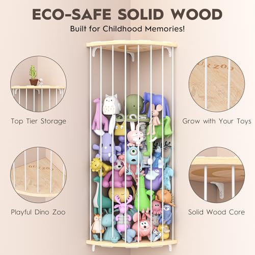 Image of Stuffed Animal Storage Wood Corner Plush Toys Holder with Star Pattern, Length Adjustable Hanging Stuffed Animal Toy Organizer Shelf for Nursery Play Room Bedroom Kid Room