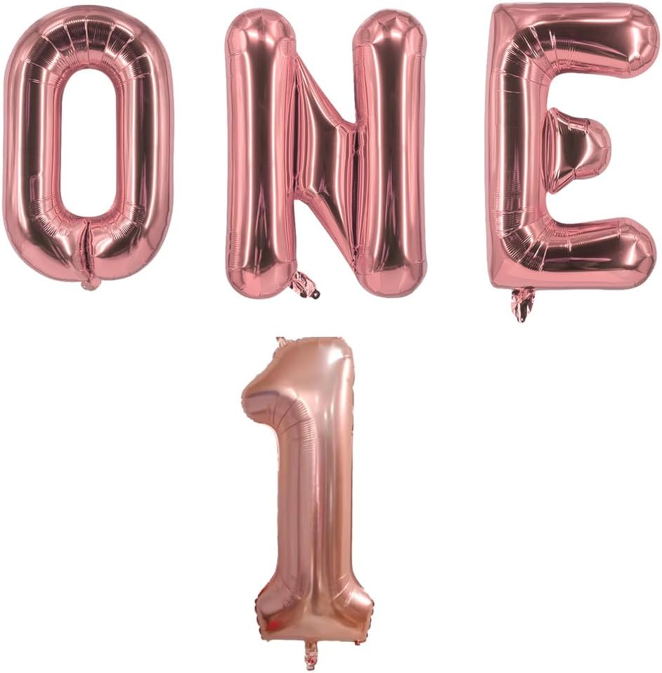 4 Pcs One Balloon Set 40 Inch ONE Letter Balloon and 1 Number Balloon Big Rose Gold Large Balloons for 1st Birthday Decorations Boys Girls Pet