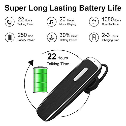 Bluetooth Earpiece for Cell Phone Link Dream Hands Free Bluetooth Headset with Mic 22Hrs Talktime Earpiece Compatible with iPhone Samsung Android Mobile Phones, Driver Trucker (Black) - Thumbnail 3