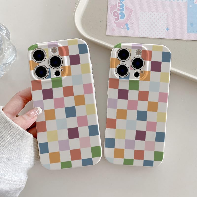 for iPhone 13 Pro Case Cute Checkerboard Checkered Pattern Trendy Slim Fit TPU Silicone Aesthetic for Women Girl Shockproof Full Camera Protection Cover - Colorful - Image 6