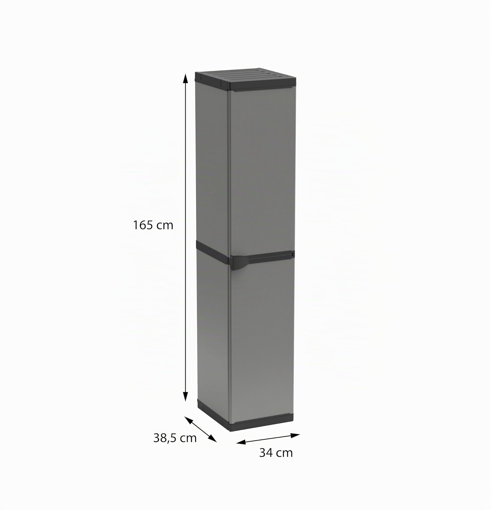 Adventa Armoire résine PVC PP 1 porte 3 étagères modulaire 34x40x165 cm Gris