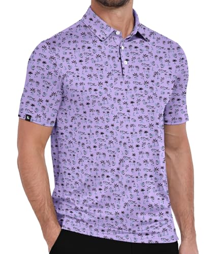 ZITY Mens Print Polo Shirts Short Sleeve Moisture Wicking Shirts for Men Golf Tennis Daily Casual Collared T-Shirt Purple 3XL