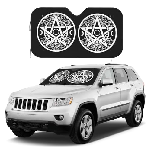 QICITTY Triple Moon Goddess Occult Wicca Paganism Windshield Sunshade for Car SUV Truck Foldable Uv Ray Reflector Front Window Sun Shade Visor Shield Cover, Medium, White