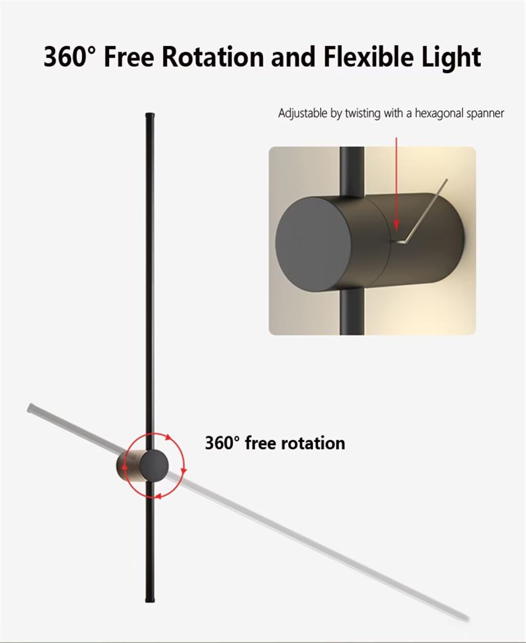 DESHOME Lineare Wandleuchte 120cm Lang Indirekte Wandbeleuchtung Innen Schwarz LED Modern Dimmbar Wandlampe Wohnzimmer 360° Drehbare Flurlampe für Schlafzimmer Bett Flur Treppenhaus
