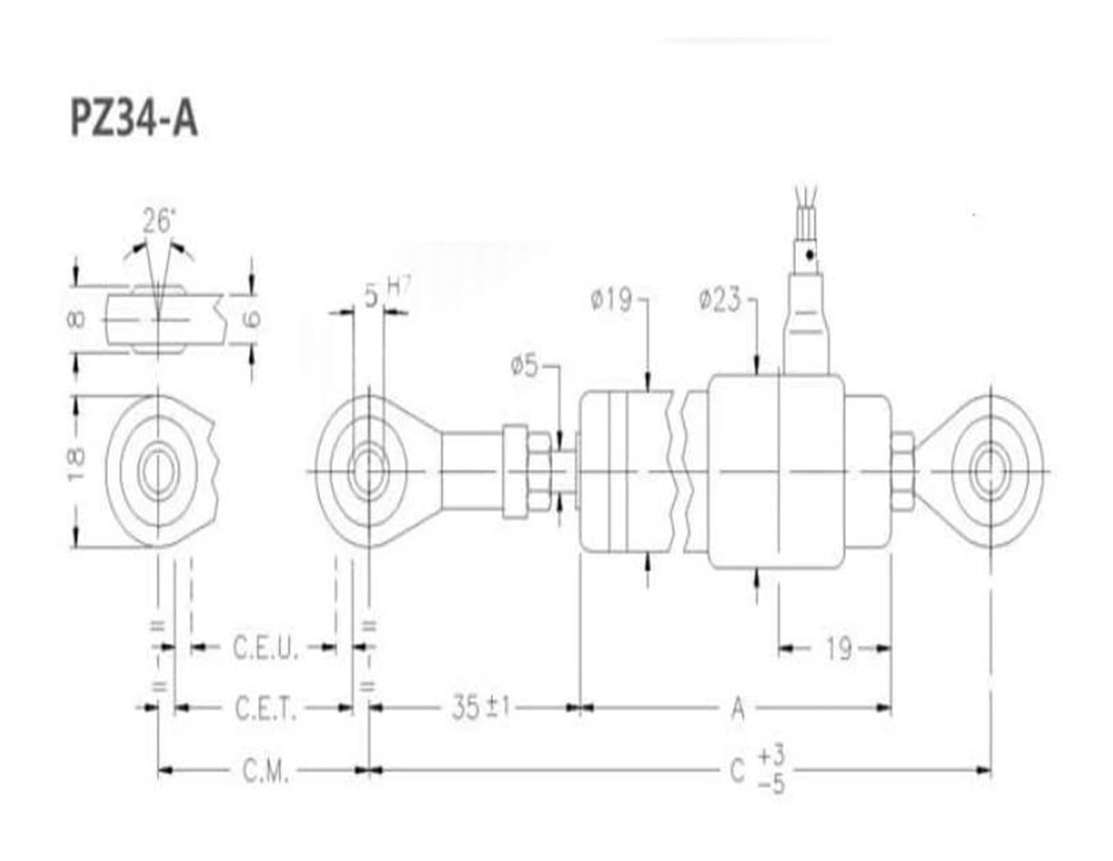 Sensore di spostamento cilindrico PZ-34-A-050/0000X000X00