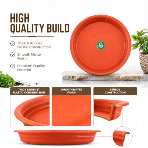 Image of TrustBasket UV Treated Bottom Tray(Plate /Saucer) Suitable for 6 inch Plastic Pot - Terracotta Color - Set of 12