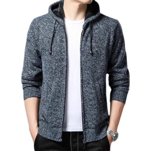 Men Hooded Knitted Cardigan Slim Solid Color Warm Casual Lapel Outerwear2