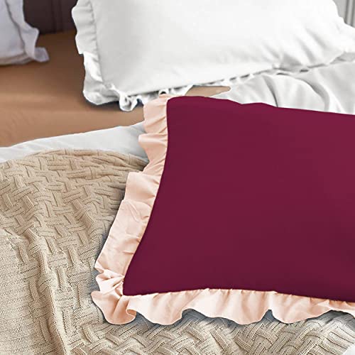 Image of YRM Bedding's Ruffle Beautiful Pillow Cover | Super Soft Elegant Premium Microfiber Frill Pillow Cover Set of 2 (18 inchx28 inch Inches) (Wine /Peach)