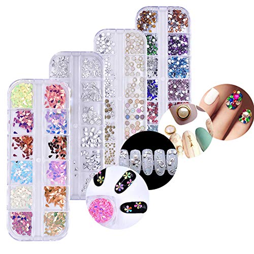 Gresunny 4 boxen strasssteine nägel nail art kristalle nagelkunst glitter gem strass glitzersteinchen mit pinzette… – Bild 5