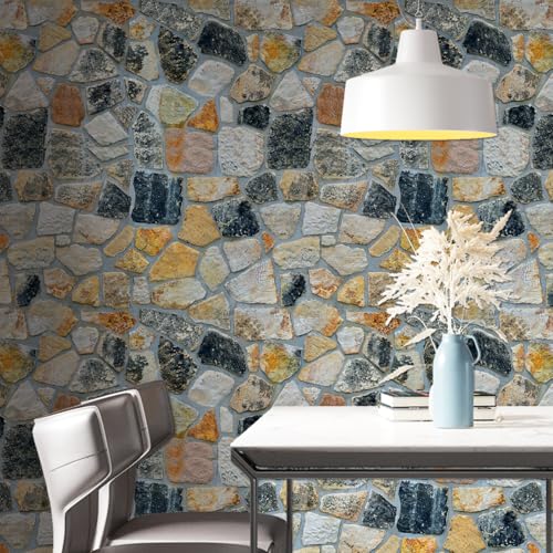 Papel pintado de piedra autoadhesivo 44.5x800CM vinilo de ladrillo gris 7