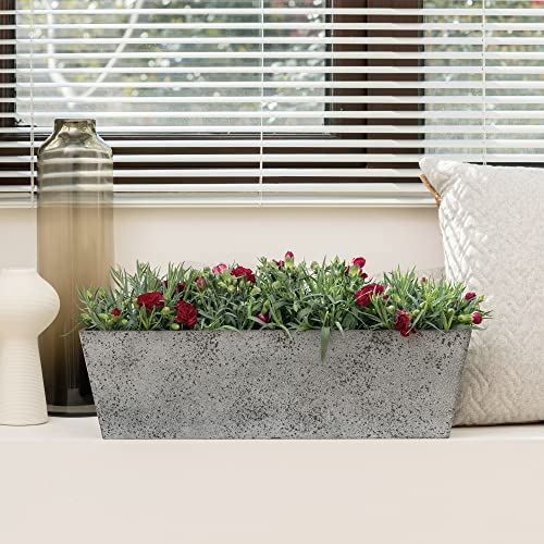 LA JOLIE MUSE 21.7 Inch Long Window Planter Box Outdoor, Rectangular Plastic Planter for Indoor and Outdoor, Minimalist Chic Succulent Planter, Rock Gray, Set of 2, 21.7 x 6 x 5.8 inch - Image 3