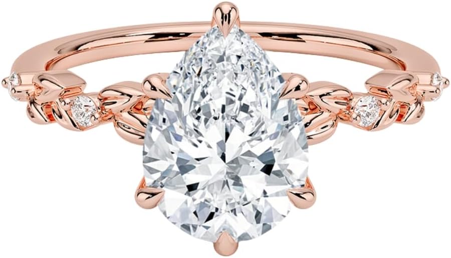 1-3 Ct Pear Moissanite Engagement Ring 10k 14k 18k Rose White Yellow Gold & 925 Sterling Silver Leaf Vine Solitaire Engagement Ring Anniversary Rings for Women Christmas gift for Women