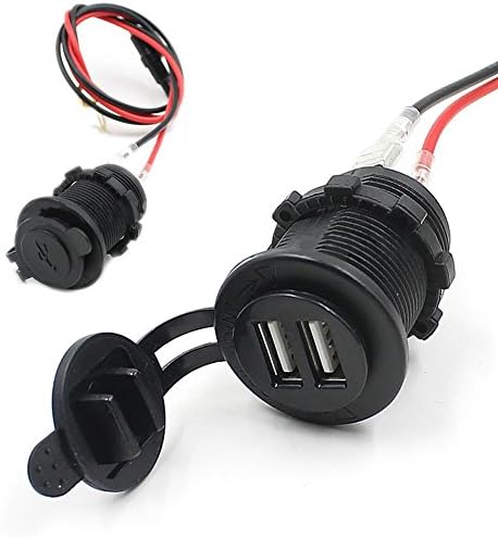RCLITE 2in1 Waterproof 12V Power Outlet Cigarette Lighter Socket Power Supply w/ total dual output 2.1A USB Charger Socket for Motorcycle Motor Vehicles Scooter