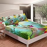 Erosebridal Hummingbird Fitted Sheet Tropical Birds Bedding Sets Wild Animals Fitted Bed Sheets Red...