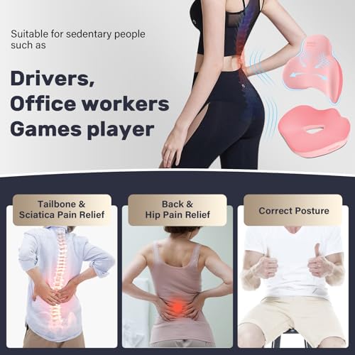 Image of Coverado Car Seat Cushion and Lumbar Support Pillow, Memory Foam Ergonomic Back Support Driving Seat Cushion for Sciatica, Tailbone, Back Pain, Non-Slip Washable Cushion for Car, Driver, Office