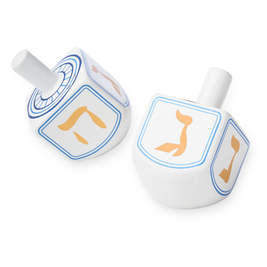 Salière poivrière Hanukkah toupie porcelaine vaisselle festive décoration de table bleue