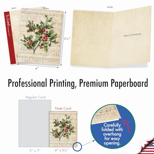 Image of The Best Card Company - 10 Holiday Note Cards for Christmas - Festive Bulk Assortment, Boxed Notecards with Envelopes (4 x 5.12 Inch) - Holly Notes M6650XSG