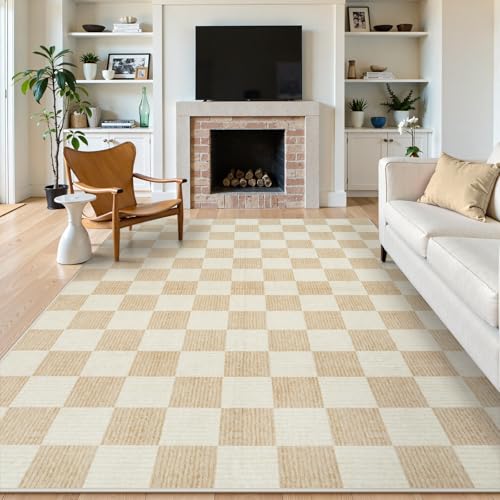 LIVEBOX 8x10 Area Rugs for Living Room, Checkered Non-Slip Washable