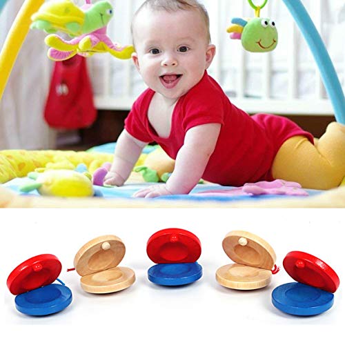 12 Pcs Kids Musical Castanets Instrument, Uspacific Wooden Castanets Percussion, Clap Board Music Educational Toys for Children - Thumbnail 2