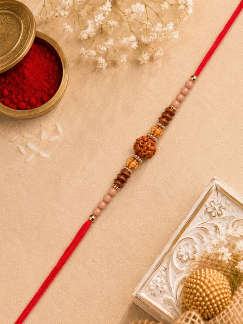 Image of Rudraksha Bracelet for Brother - Brown, Modern, Round, Lobster Claw Clasp, Rope Chain, Strand, Handmade /Fine Jewelty, Multiple Count, Bull Theme, Raksha Bandhan