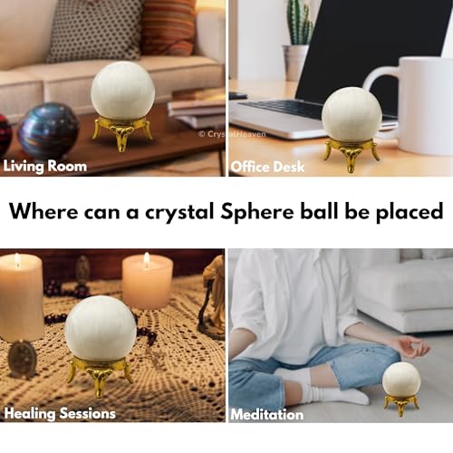 Image of Certified Scolecite Crystal Ball for Meditation - Premium Crystal Vastu Items for Home and Feng Shui Items for Good Luck - Ideal for Pooja Supplies and Spiritual Practices (1.5 inch Inch)