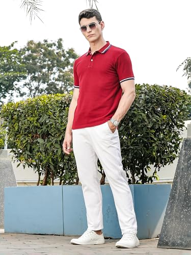 Image of Thomas Scott Men's | Solid | Knitted | Polyster Blend | Knitted | Polo | Ribbed Sleeve | Short Sleeve | Tshirt for Men