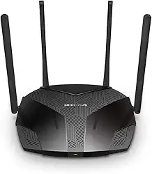 Roteador MERCUSYS AX3000 Dual Band Wi-FI 6, velocidade Wi-FI de até 2402 Mbps (5 GHz) + 574 Mbps (2,4 GHz), canal de 160 MHz, 3 portas LAN Gigabit, ideal para Xbox/PS4/Steam e jogos 4K (MR80X)