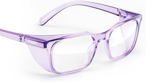 Stoggles Lentes de seguridad con certificación Rectangular Z87.1, luz azul, lente de bloqueo UV, escudo superior y lateral, antivaho y elegantes