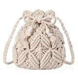 Bolso Bandolera para Mujeres y Niñas, Bolsos de Hombro de Playa de Verano Monedero Pequeño de Crochet Tejido Bohemio Estilo para Viajes, Vacaciones, Citas, Compras, Beige