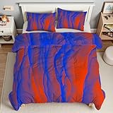 Bettdecke 200x220 Ohne Bezug Nutzbar, Rot Und Blau Bettdecken Waschbar Ganzjahresdecke Abstrakte Wellen 4 Jahreszeiten Steppdecke, Bettzeug Microfaser mit 2 Kissenbezug für Sommer Winter Doppelbett