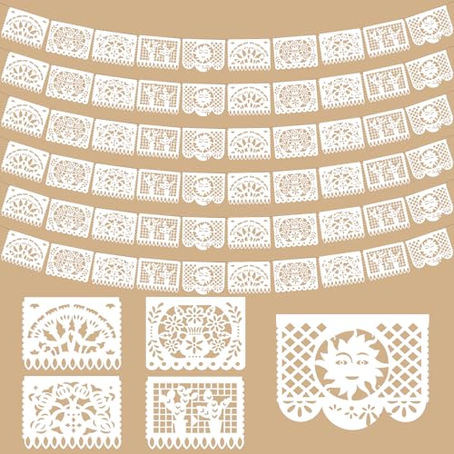 White Papel Picado Banner 118FT 6Pk Wedding Cinco de Mayo Day of Dead