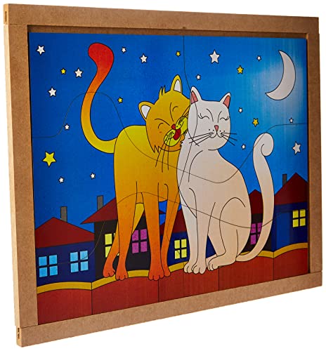 Carlu Brinquedos - Casal Gatos Quebra-Cabeça, 4+ Anos, 6 Peças, Multicolorido, 1244