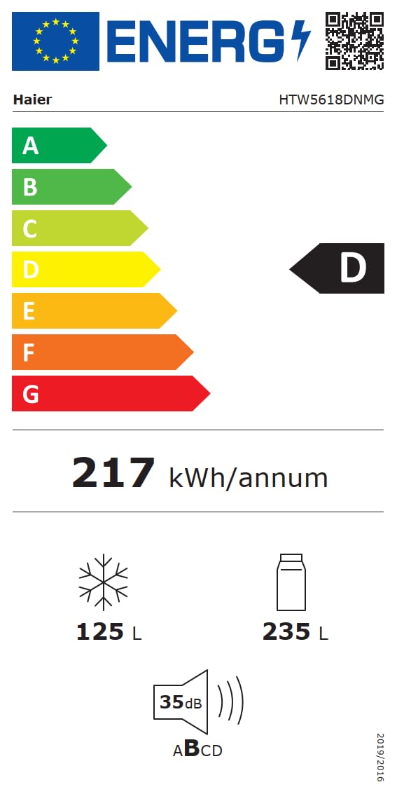 Haier 3D 60 seria 5 HTW5618DNMG lodówko-zamrażarka/Total No Frost/Smart hON-App/Easy Access szuflady zamrażarki do 30% oszczędności/MyZone Pro/XXL pojemność użytkowa / 35 dB (A) / front ze stali nierdzewnej