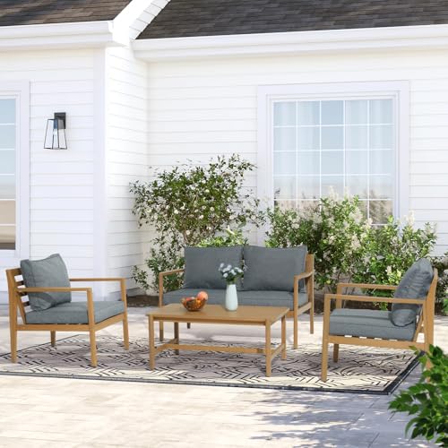 SUNSITT 4 Piece Acacia Wood Patio Furniture Set, Outdoor Conversa...