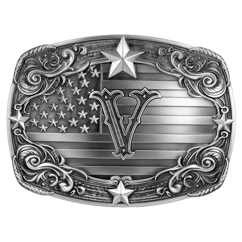Image of Western Belt Buckle for Men Vintage Cowboy Rodeo Texas Initial Letter ABCDJMR to Z Belt Buckles