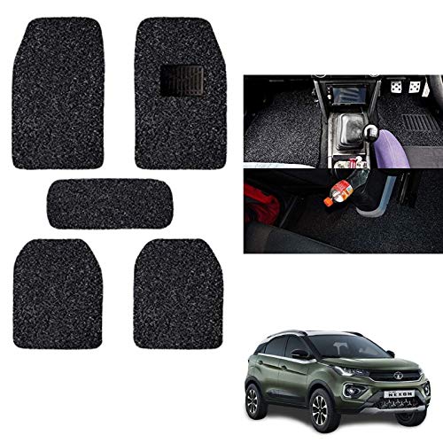 CABIX Car Grass Noodle Mat, PVC Footmat, Comfortable Complete Car Floor Mat for Tata Nexon 2020 (Dark Black) - Set of 5 Pcs