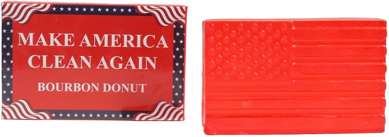 Barra de sabonete Make America Clean Again America First Soap Company com fragrância de bourbon e donut, design de bandeira dos Estados Unidos, 142 g