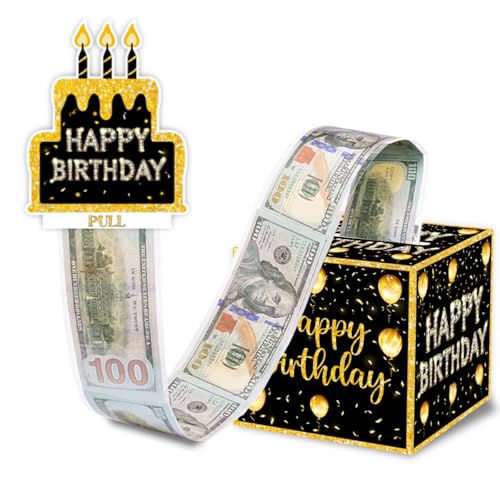 Black Gold Birthday Money Gift Boxes for Cash, Golden Birthday Money Pull Box for Men Women